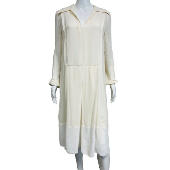 CHLOE Ivory 100% Silk Collared Long Sleeve Knee Length Dress Size 38 US 6 - Picture 1 of 4